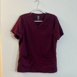 Wine Colored Short Sleeve V-Neck Scrub Top